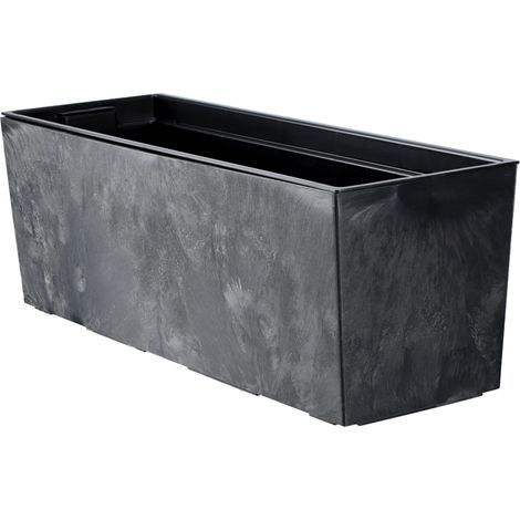 Kadax – Jardinière en plastique 19x56cm – Résistante aux intempéries – Insert amovible pour drainage – Noir motif béton (1/4)