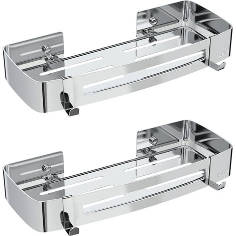 Étagère Douche, Rectangulaire Sans Perçage Etagere Salle de Bain, Porte Savon Douche en Acier Inoxydable Étagère de Pour Salle de Bain - 2 Article Argenté (1/5)