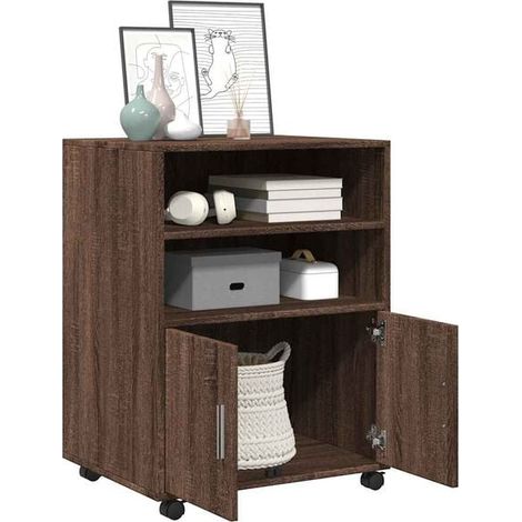 Meuble de Rangement sur Roulettes 60x48x81 cm, Armoire de Cuisine en Bois d'Ingénierie Couleur Chêne, Buffet Bas Mobile avec Portes pour Salon et Bureau (1/5)