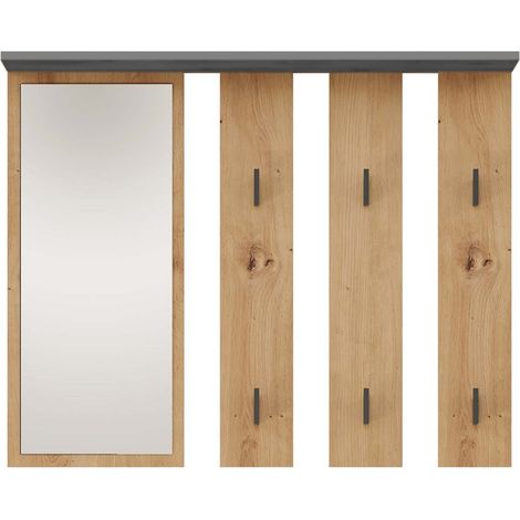 PARMI - Wall hook with mirror - Wall coat hook - 100x15x81.5 cm - 6 hooks - Hall furniture (1/3)