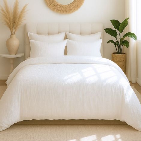 Parure housse de couette 240x220cm + 2 taies 100% gaze de microfibre uni blanc pur - NATHEA (1/4)