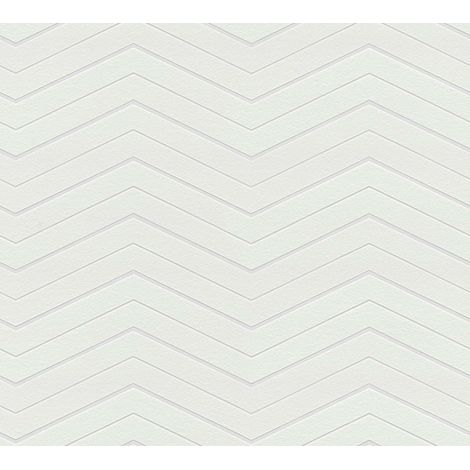 Papier peint intissé graphique blanc Tapisserie motif en zigzag Papier peint moderne 10,05 x 0,53 m à peindre idéal pour couloir (1/4)
