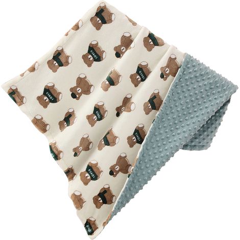 Couverture pour bébé à pois, chaude, confortable, douce, agréable pour la peau, portable, en flanelle, pour toutes les saisons, motif ours en peluche. (1/5)
