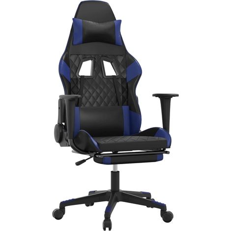 Chaise de jeu Chaise de Gaming de massage et repose-pied Noir et bleu Similicuir (1/5)