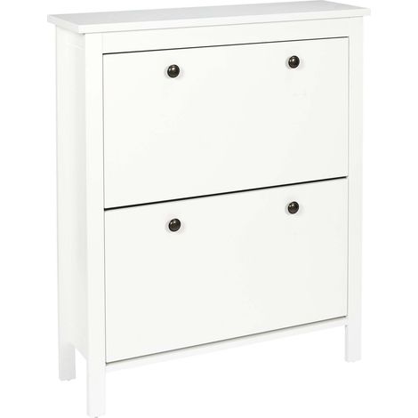 The Home Deco Factory – Meuble à chaussures 2 tiroirs – Blanc – Design élégant pour entrée – Rangement optimisé – Dimensions : 80x30x90cm (1/7)