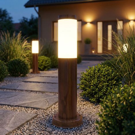 Luci di vialetto esterno lampada da terra in acciaio inox lampada da giardino per terrazza in piedi all'esterno, effetto legno opale rustico, 1x E27, PxH 7,6x45 cm, set di 2 (1/5)