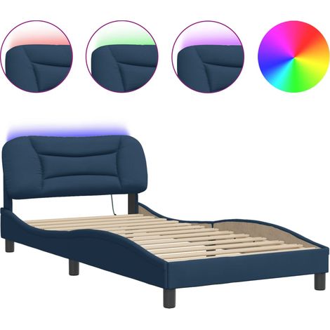 Maison Exclusive - Cadre de lit avec LED sans matelas Hvar bleu 100x200 cm tissu (1/5)