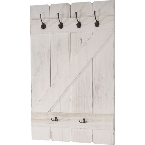 Porte tasses HWC-D13, étagère suspendue pour tasses, tableau mural, 6 crochets 91x60cm - blanc shabby (1/5)