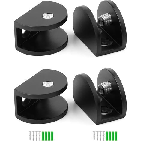 4 Pièces Fixation miroir Noir, Pince à Verre en Alliage D'aluminium avec Vis Antidérapantes, Réglable Support de Pince en Verre peut être Utilisé sur des 6-10 mm Panneaux de Verre et de Bois