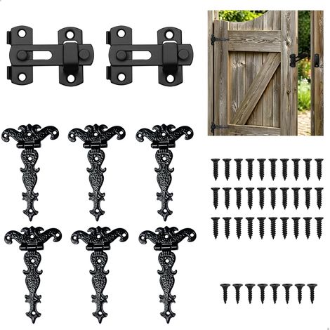 6 Pièces Charnière en T Noir, 2 Loquet Porte, Charniere Porte Lourde avec Vis, 180 Degrés Pliantes Charnière Portail, Charnières de Portes, Verrou Exterieur, pour Portes de Hangar, Jardin, Fenêtre (1/5)
