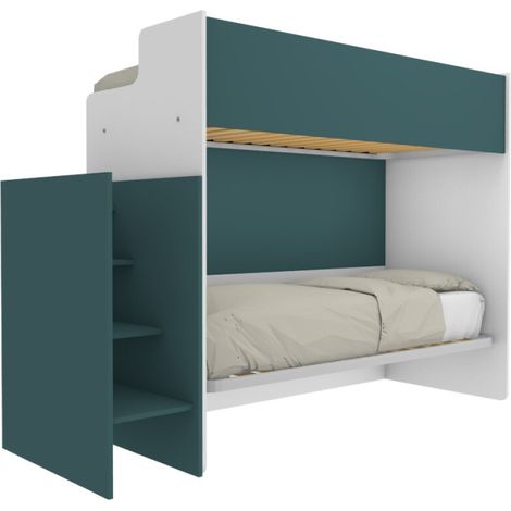 Letto a castello minimalista con terzo letto estraibile - Bianco e Petrolio