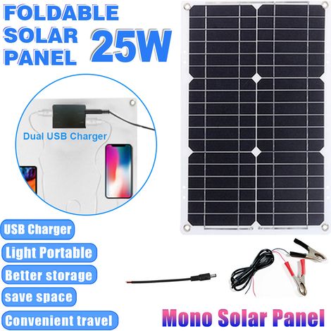 Système de production d'énergie solaire double panneau USB 25 W + onduleur 6000 W DC 12 V vers AC 110 V/220 V avec ports de chargeur d'écran LCD intelligent + ensemble de système de contrôleur de char (1/5)