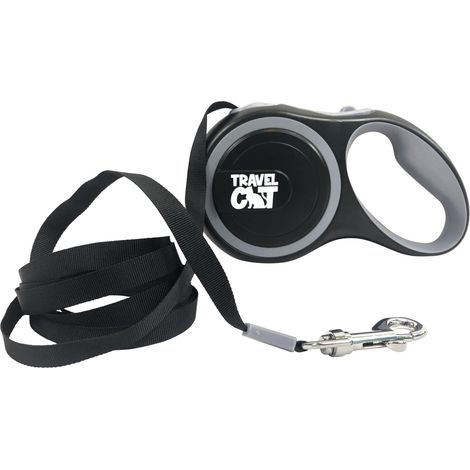 Laisse rétractable extensible noire avec ruban adhésif solide de 3 m de long, bouton de déverrouillage/verrouillage et poignée antidérapante pour chats de petite, moyenne et grande (1/5)