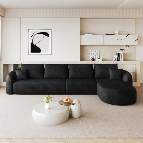 Sofá rinconero de 336 cm en tejido negro, modular, sin montaje requerido DESVIAE (1/5)