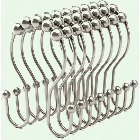 Crochet Pour Rideau De Douche - Double Face - Anti-Rouille - Nickel Brossé - 12 Pièces