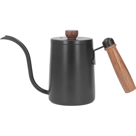 Bouilloire à café filtre 600 ml (20 oz) avec bec verseur en col de cygne et poignée en bois, noire (1/5)