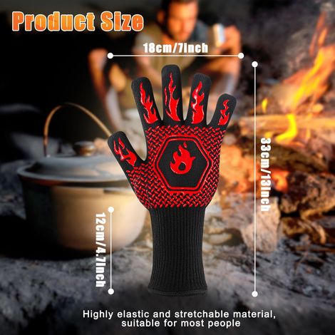 Guanti da barbecue, guanti da forno, guanti da forno, guanti da cucina antiscivolo, guanti da forno resistenti al calore per barbecue, griglia e camino (un paio) (1/4)