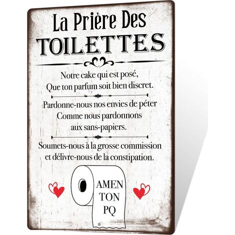 Plaque Prière des Toilettes – Décoration Murale Humoristique en Français pour WC, Panneau Métal Vintage avec Texte Drôle, Idéal pour Salle de Bain ou Bar