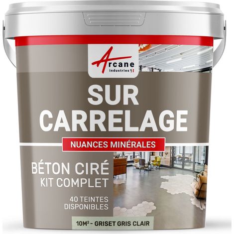 Béton ciré sur carrelage, cuisine, salle de bain, mural, sol, plan de travail, décoratif, revêtement, douche, kit - 10 m² (en 2 couches) Griset Gris Clair - ARCANE INDUSTRIES