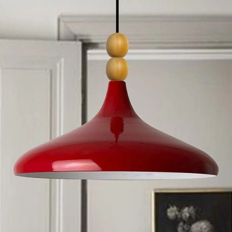 bamyum Holz Champion Suspension Industrielle Plafonnier, 35 cm Abat-Jour Plafonnier, Suspension Industrielle, E27 Lumières Pour Salon & Salle À Manger, Luminaire Suspendu Rouge (1/3)