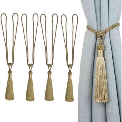 Embrasses de rideaux faites à la main en corde avec pompons pour la décoration de la maison ou du bureau (doré, 4)