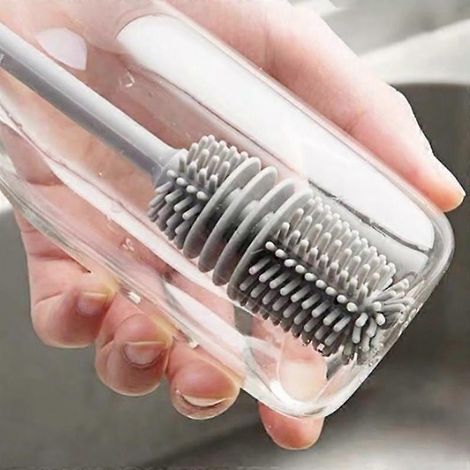 Brosse à tasses en silicone, brosse de nettoyage pour verres et boissons, outil de nettoyage de cuisine à long manche, brosse de nettoyage pour verres à vin, bouteilles et tasses. (1/2)