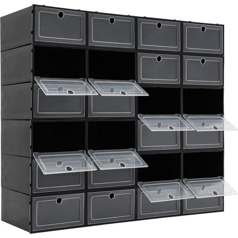 Juego de 24 cajas apilables con tapa para guardar zapatillas, tacones altos y pantuflas.