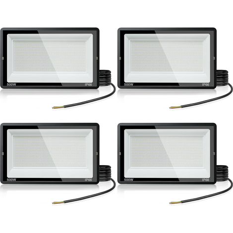 Projecteur LED Exterieur, 500W 50000LM Spot LED Extérieur,3500K Lumière Extérieure, IP66 Etanche Eclairage de Sécurité, pour Jardins, Garages, Cours,Chantiers, etc (Blanc chaud-4pcs, 500W)