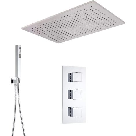 Hudson Reed – Kit de douche thermostatique à encastrer 80x50cm – Douchette anticalcaire ABS – Acier inoxydable chromé – Protection contre brûlures (1/5)