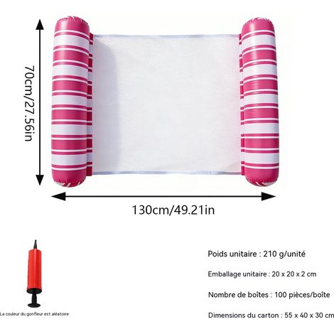 Hamac gonflable à rayures pour piscine, fauteuil de loisirs aquatique à 2 poteaux, matelas gonflable portable pour adultes et enfants - Rose (pompe à air) (rayures verticales) (1 unité)