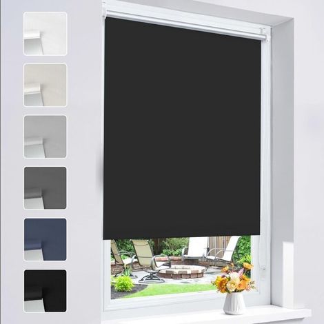 Blackout Roller Blind, No Drilling Required, Easy Installation, 100% Opaque, Thermal and Solar Protection for Windows and Doors, 85W x 230L cm, Black (1/5)