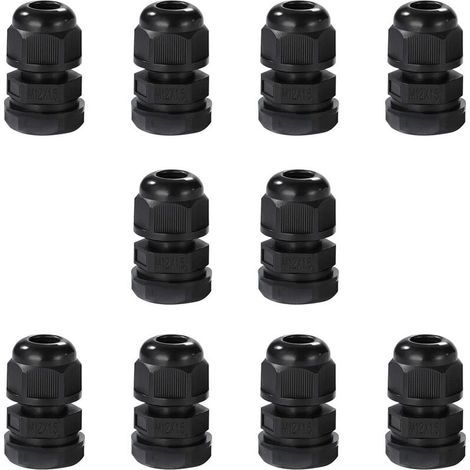 Pack of 10 IP68 Waterproof M12 Cable Glands, Waterproof Nylon Cable Connectors with Locking Nut and Washer for 3mm to 6.5mm Cables. (M12) (1/5)