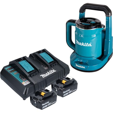 Bollitore a batteria Makita DKT 360 PF2 36 V ( 2x 18 V ) 0,8 L + 2x batteria ricaricabile 3,0 Ah + doppio caricabatterie