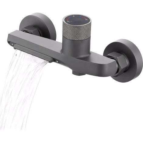 2-Sorties Eau Mitigeur Douche, Gris Waterfall Exit Mitigeur Baignoire, Température Réglable Robinet de Baignoire, pour Installation de Douche Dans Salle de Bain (1/5)