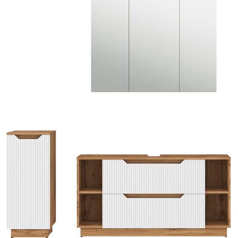 Conjunto de muebles de baño de 3 piezas Lotta, Roble/rayas blancas, 3 partes, Vicco (1/5)