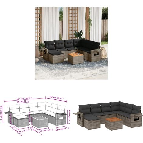 Salon de jardin 8 pcs avec coussins gris résine tressée - Ensemble Salon De Jardin - Salon De Jardin Extérieur - Meuble De Jardin - Résine Tressée - Rotin Synthétique - Home & Living (1/3)