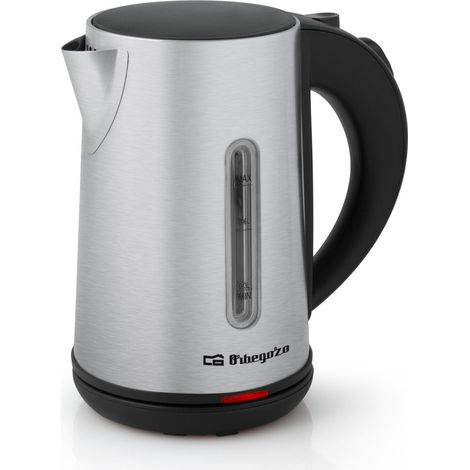 Orbegozo hervidor de agua KT 6022, 0,8 litros de capacidad, cuerpo e interior inox, asa tacto frío, base 360 con recogecables, tapa con pulsador, 1100 W (1/6)