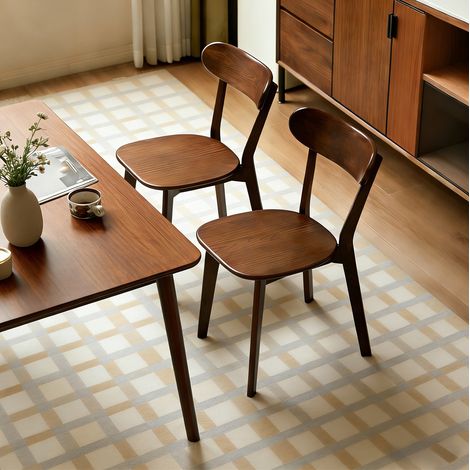 Set da 2 sedie da pranzo in legno scuro, stile Mid-Century Modern con schienale curvo e poggiapiedi regolabili, per cucina, soggiorno e studio CHICFURN (1/5)