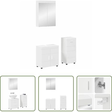 vidaXL Badezimmer Schrank Set - Badezimmermöbel-Set mit Schubladen TULUM Weiß Holzwerkstoff (1/5)