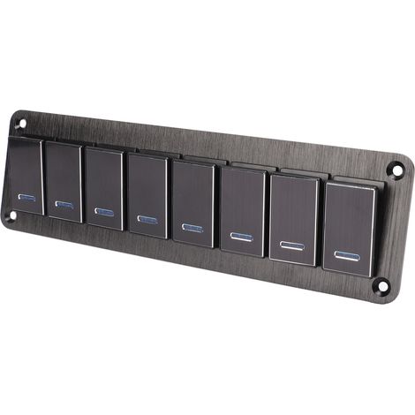 8-fach Wippschalterpanel 12–24 V, Aluminiumlegierung, 3-polig, blaue LED-Ein-/Ausschalterbeleuchtung, für Auto, Wohnmobil, Motorrad, Bus, Anhänger, UTV (1/5)