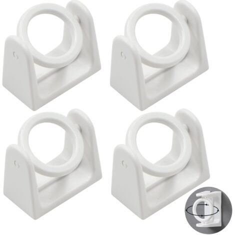 Support Tringle Penderie Rideau Barre - 4 Pièces Douilles Poteau Tige Bride Forme Fixation Murale Clothes Pole Holder Sans Perçage Auto Adhésifs Convient Rideaux Porte Serviettes Maison Salle Bain (1/5)