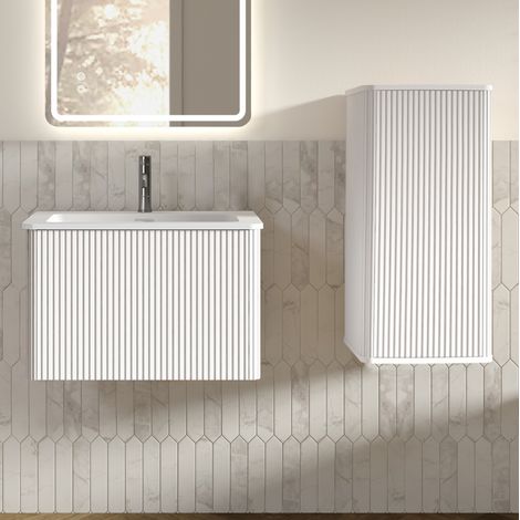 Meuble salle de bain 60 cm en MDF blanc, avec rangement, pour salle de bain FloraGrace (1/5)
