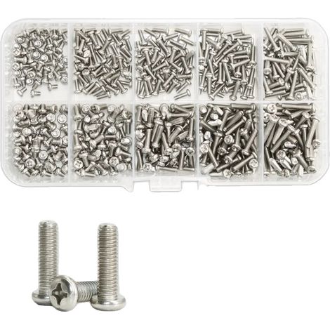 Juego de tornillos de cabeza hexagonal, acero inoxidable 304, tipo Phillips, M2 M2.5 (500 unidades) (1/2)