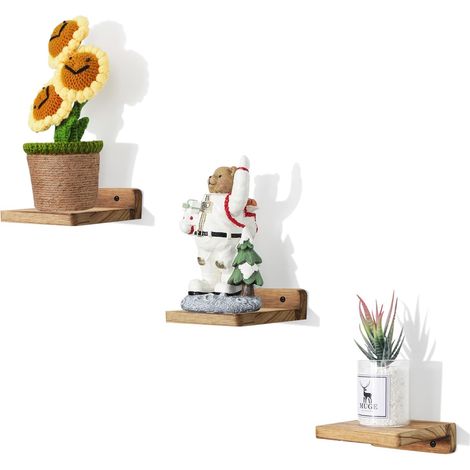 Lot de 3 Mini étagères murales flottantes carrées en Bois de Style Compact pour Petits Objets, étagère Murale à Suspendre pour Chambre à Coucher, Salon, 12,7 x 10 x 4 cm (Noir carbonisé) (1/5)