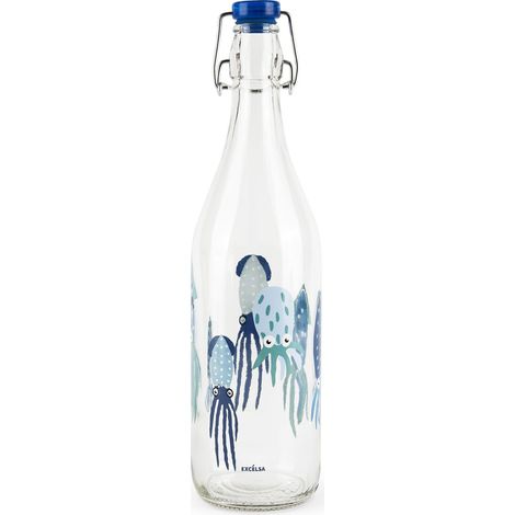 Excelsa Squid Bottiglia Acqua, 1 Litro, Vetro, con Guarnizione (1/2)