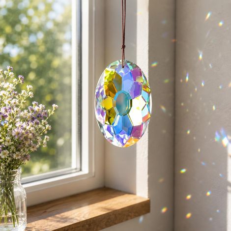 AB Coating Prisme en Cristal à Suspendre pour fenêtre, Attrape-Soleil, Arc-en-Ciel, décoration à Suspendre pour la Maison et Le Jardin (89 mm) (1/5)