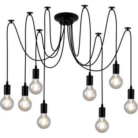 Suspension Loft - Lustre À 6 Bras - Câble Réglable 150 Cm - Base E27 - Noir - Pour Salon Salle À Manger Bureau - 1 Pièce