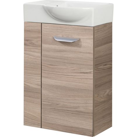 Fackelmann LUXOR SBC Gäste-WC Set 2 Teile – Waschtischunterschrank in Holz Braun mit Waschbecken aus Keramik – Waschbeckenunterschrank schmal – Türanschlag rechts – Hahnloch links – 45 cm breit"-"9007 (1/4)