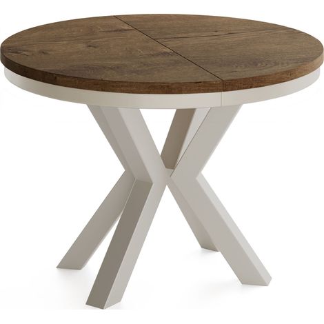 Runder Ausziehbarer Esstisch im Loft-Stil - Industrieller Tisch mit Grau-Beige Metallbeinen - Platzsparender Tisch für Wohnzimmer - Lefkas Eiche 120 bis 200 cm