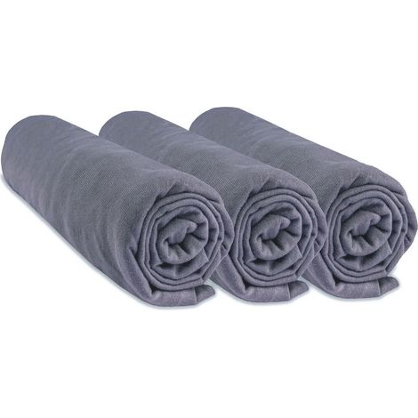 Lot de 3 Draps housse Jersey 100% Coton - 60x120 cm - Gris (1/4)